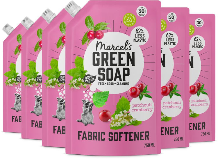 Marcel's grüne Seife, Nachfüller für Weichspüler – Patchouli Cranberry – 6 x 750 ml – 180 Wäschen
