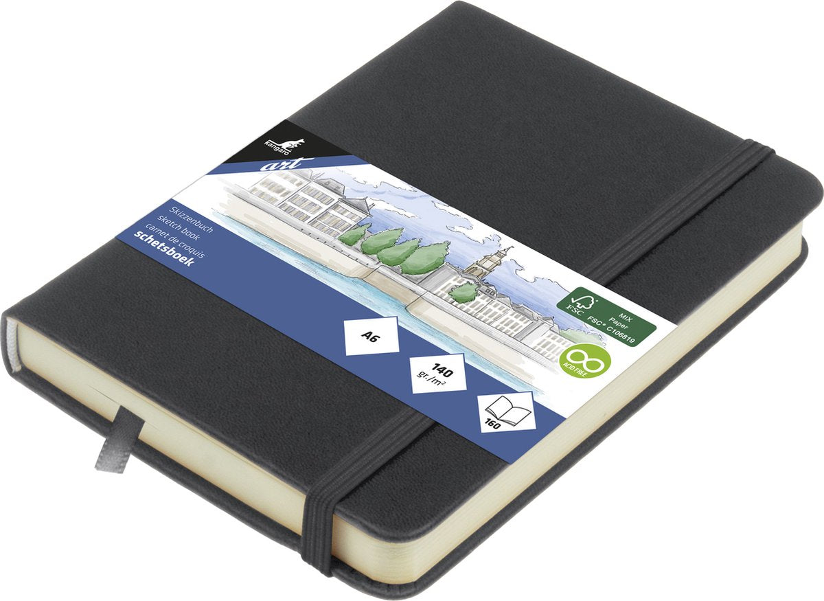Kangaro-Skizzenbuch – A6 – Kaltgrau – PU-Hardcover – mit Gummiband und Leseband – K-861215