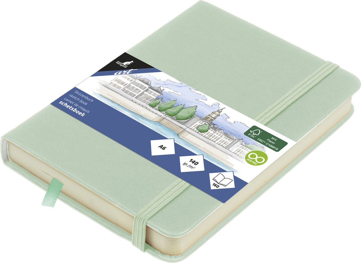 Kangaro Skizzenbuch A6 – Mint – PU-Hardcover – mit Gummiband und Band – Skizzenblock – Skizzenbücher – K-861214