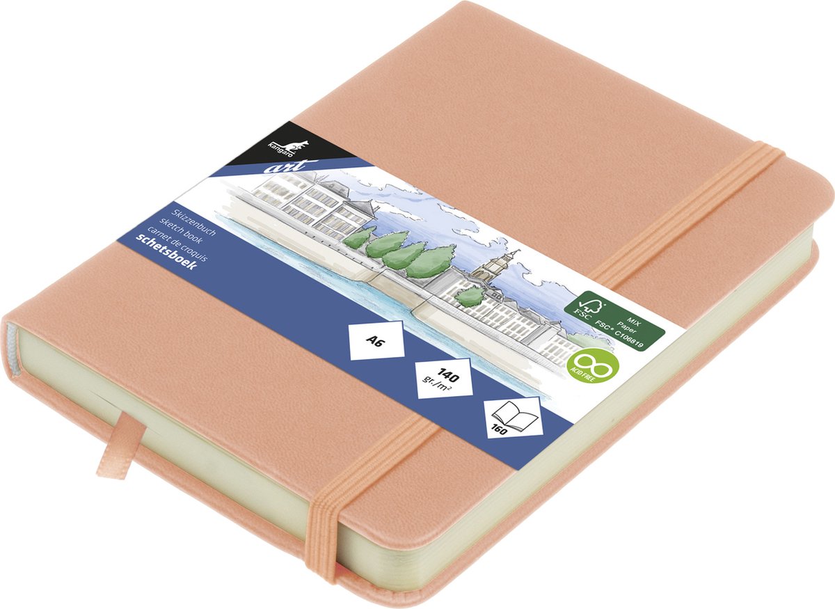 Kangaro-Skizzenbuch A6 – Altrosa – PU-Hardcover – mit Gummiband und Band – Skizzenblock – Skizzenbücher – K-861212