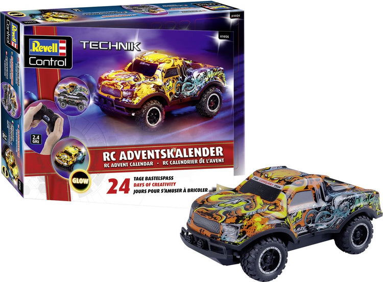 Revell Adventskalender 2025 – 01056 RC-Auto – der ultimative Weihnachtsfahrer – RC-Fahrzeug im Weihnachtsdesign aus Kunststoff – 2,4 GHz – 1:22
