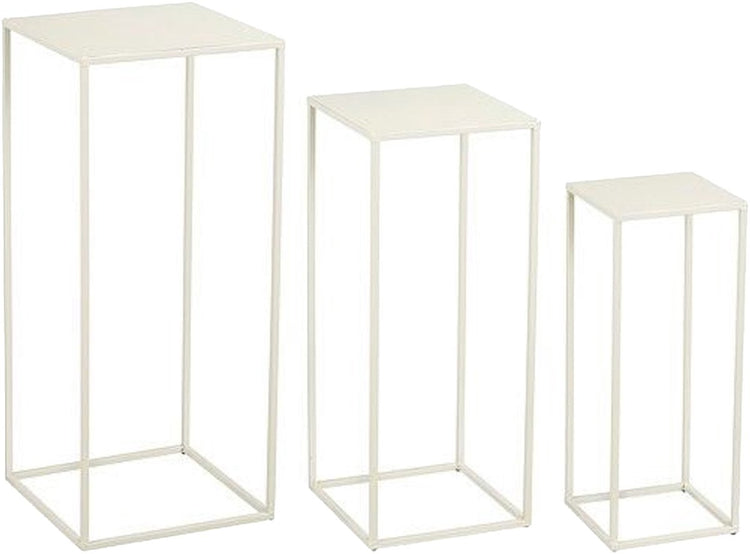 Mica Dekorationen Quinty Beistelltisch – 3er-Set – L30 x B30 x H70 cm – Metall – gebrochenes Weiß