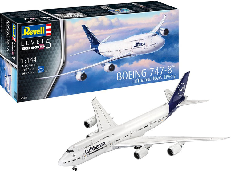Revell Modellbausatz Flugzeug – 03891 Boeing 747-8 – Lufthansa – neue Lackierung aus Kunststoff – 1:144 – Modellbau