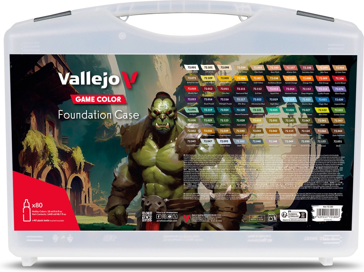 Vallejo Hobby Paint Acrylfarbe – 72180 Game Color – Foundation-Koffer – Acryl-Set – 80x Farbset – 80x 18 ml