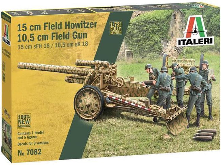 Italeri Modellbausatz Militärfahrzeuge – 7082 15 cm Feldhaubitze 10,5 cm Feldgeschütz aus Kunststoff – 1:72 – Modellbau