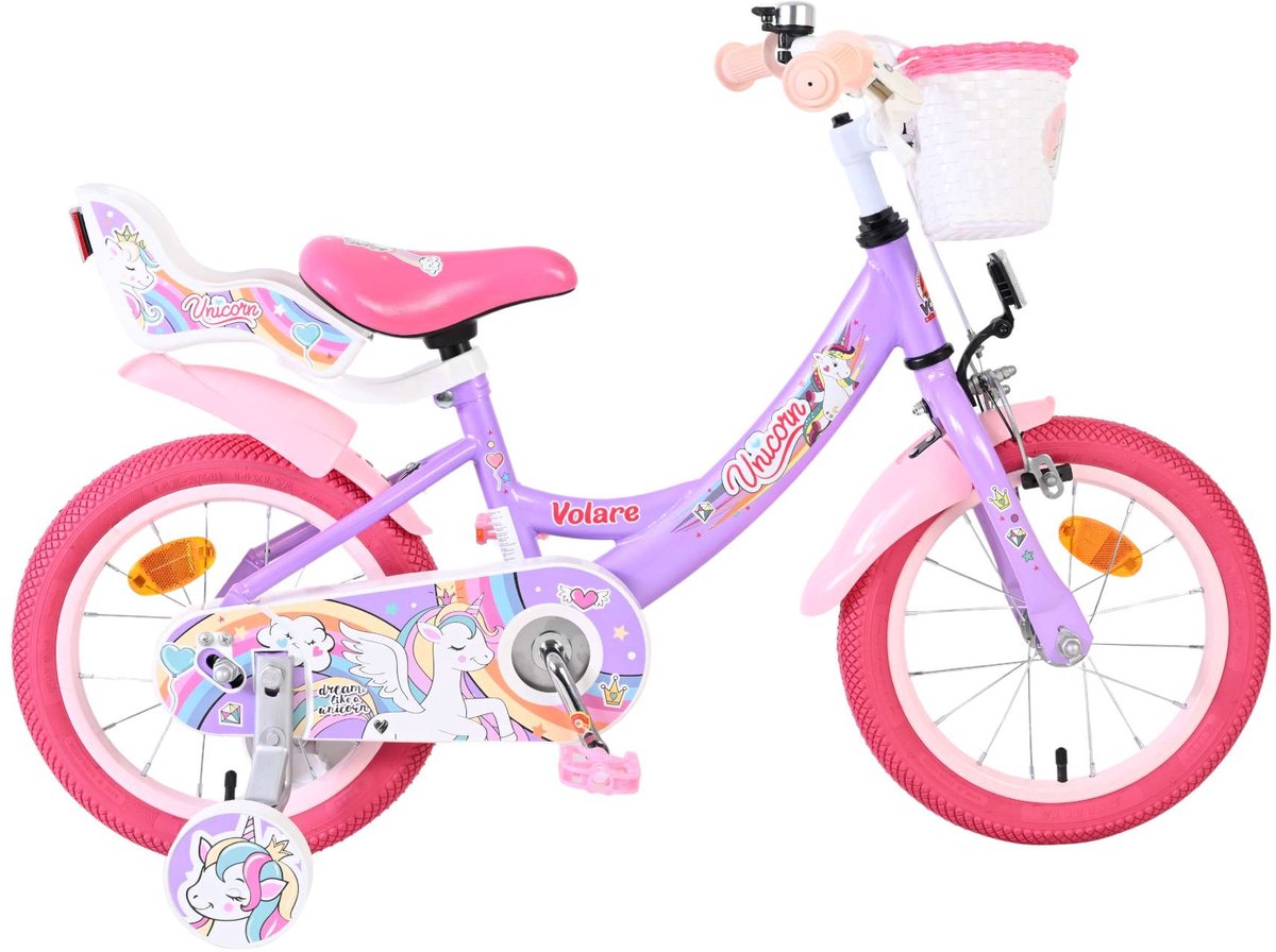 Volare Einhorn Kinderfahrrad - Mädchen - 14 Zoll - Lila