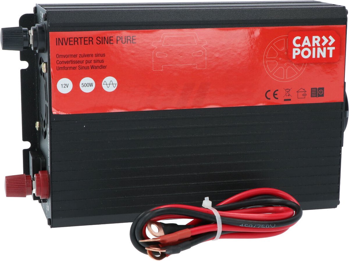Carpoint Wechselrichter 12 V auf 230 V – 500 W 1000 W Spitze – reine Sinuswelle – mit Sicherheitskühlung – für Auto, Wohnmobil, Boot