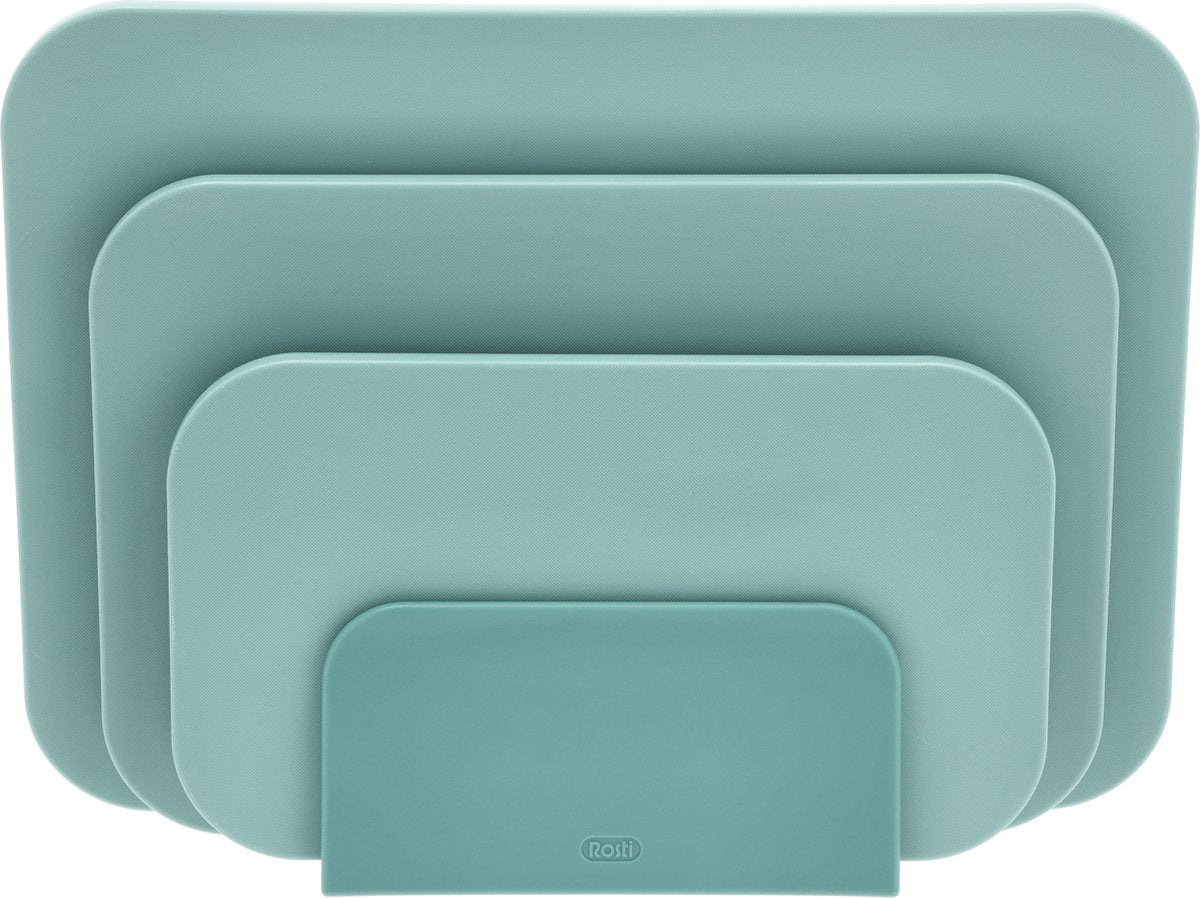 Rosti Choptima Schneidebrett-Set 35,5 x 7 x 26,5 cm Nordic Green – Kunststoff – 4 Schneidebretter – spülmaschinenfest – mit Halterung – Küche