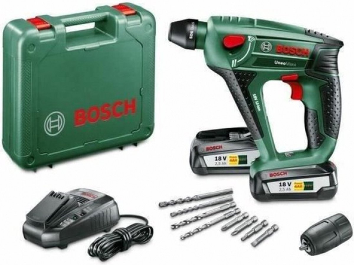 Bosch uneo maxx Akku-Bohrhammer – mit 2x 18 V Akkus und Ladegerät – mit Koffer