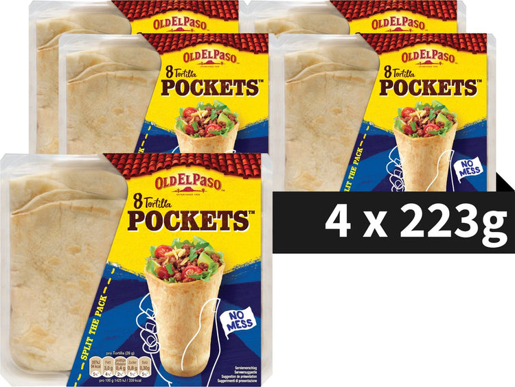Old El Paso Tortilla Pocket Wrap – 4 x 8 Stück – mexikanische Wraps – veganer Burrito – Vorteilspackung