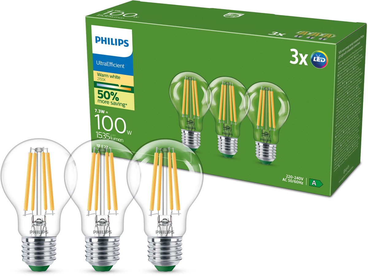 Philips Glühlampe klar 100 W A60 E27 x3