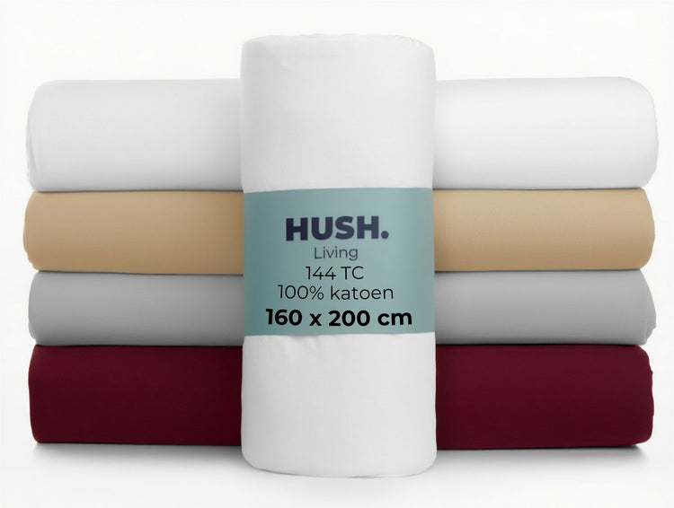 Stille. Living Hush Living Spannbettlaken 100 % Baumwolle, 144 tc, flexibel und atmungsaktiv – rundum elastisch – 160 x 200 + 30 cm – weiß