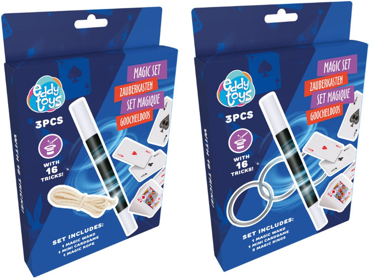 Eddy Toys Zauberset für Kinder – Zauberset mit Zauberstab und Karten – 3-teilig – erhalten Sie 1 zufälliges Set