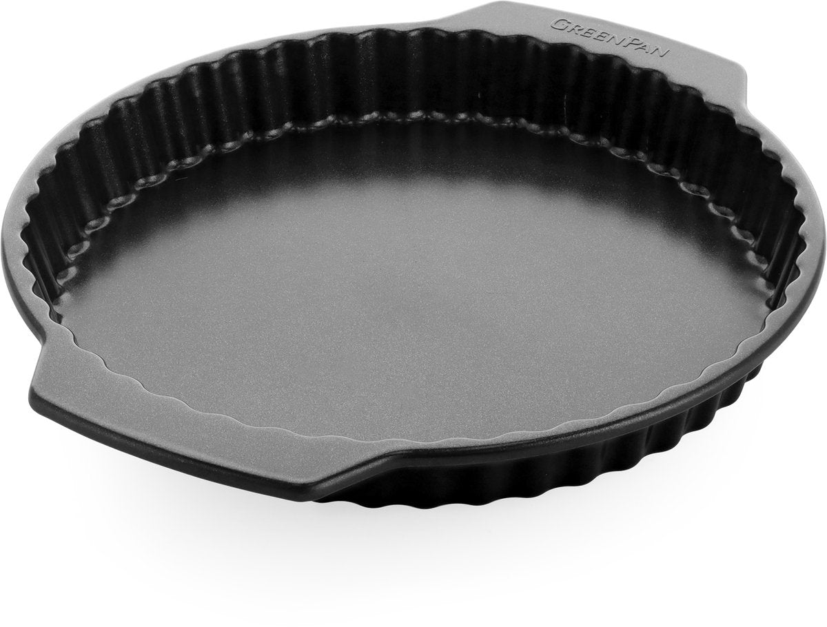 Greenpan Bistro-Quicheform – 28 cm – PFAS-freie Antihaftbeschichtung – Backform aus Keramik – ofenfest bis 230 °C – rund – schwarz