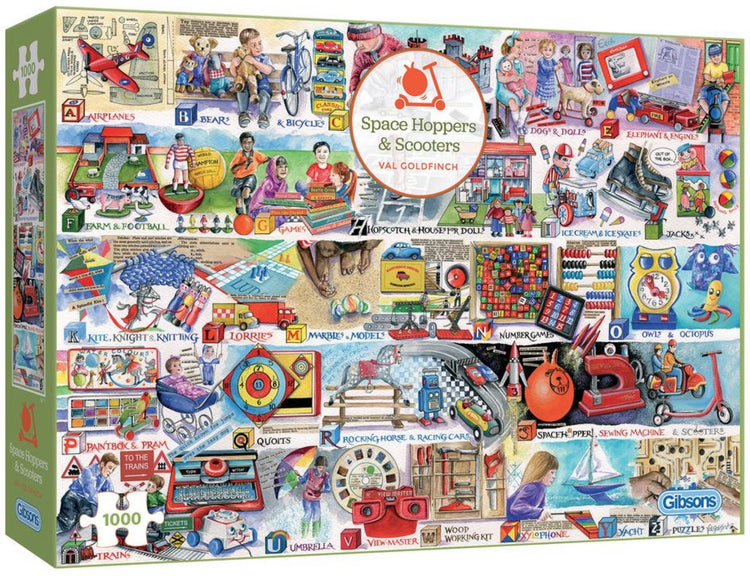 Gibsons – Space Hoppers Scooters (von Val Goldfinch) – 1000 Teile 68 × 49 cm (B × H) – Puzzles für Erwachsene