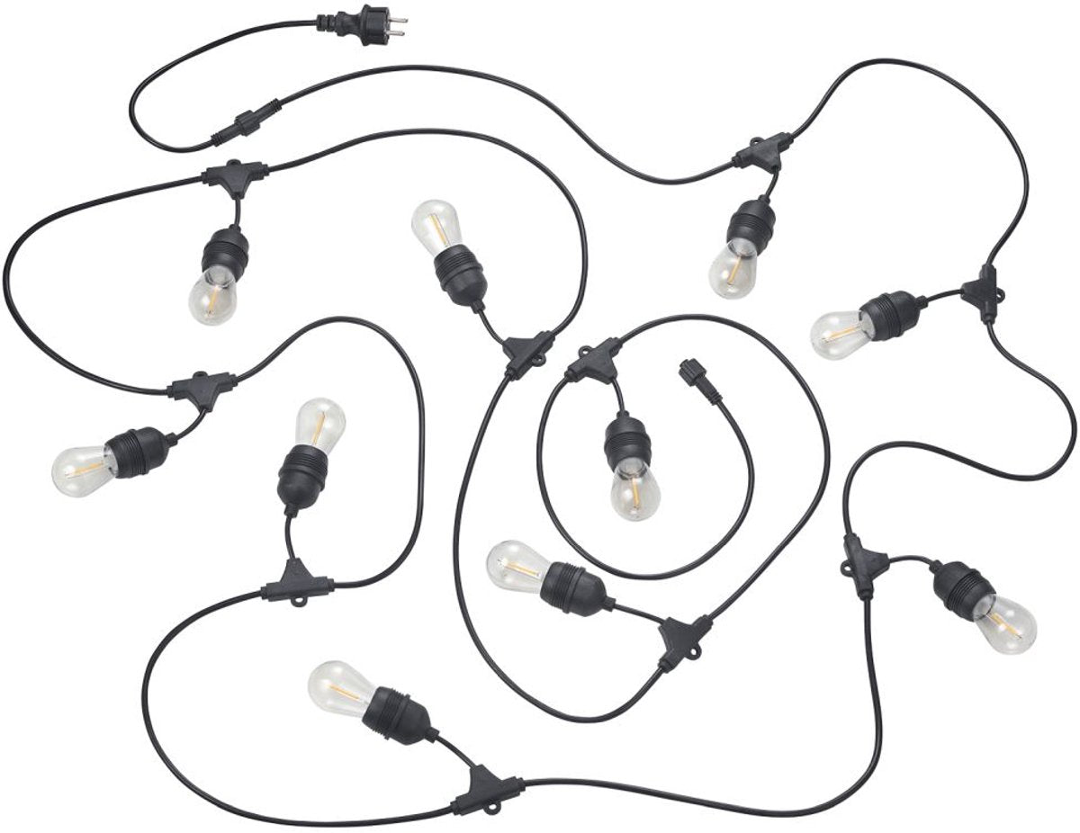 Rl lebe deine leichte Reality-Kette - Lichterkabel - schwarz matt - inkl. 10x E27 1W - nicht für externen Dimmer geeignet - Wand- und Deckenmontage - Außenbeleuchtung - IP44