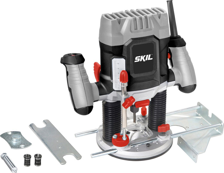 Oberfräse 1200 W – Fräsmaschine – Schaftfräser – Spannzangen 6, 6,35 8 mm – Frästiefe 55 mm – variable Geschwindigkeit – alle Materialien – mit Breitenführung, Mittelstift-Kopierring – 1841 AA
