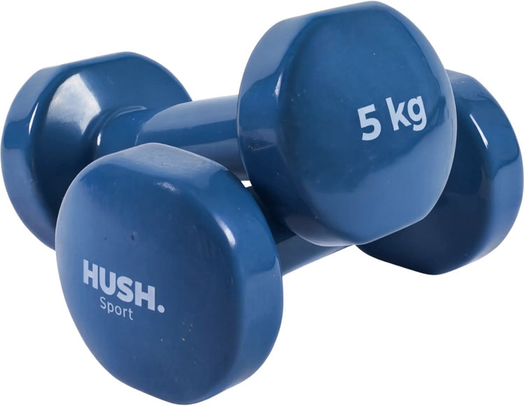 Hush Sport – Kurzhantel-Set 2 x 5 kg dunkelblau – Vinyl-Beschichtung mit rutschfestem Griff – Gusseisen – praktisches Sechskant-Design – geeignet für Krafttraining und Fitness
