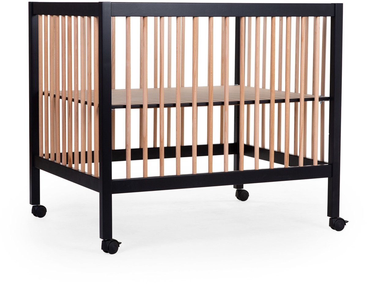 Childhome Park 97 Box mit Rollen – 3-fach höhenverstellbar – Holz – Schwarz Natur – 98 x 78 x 82 cm