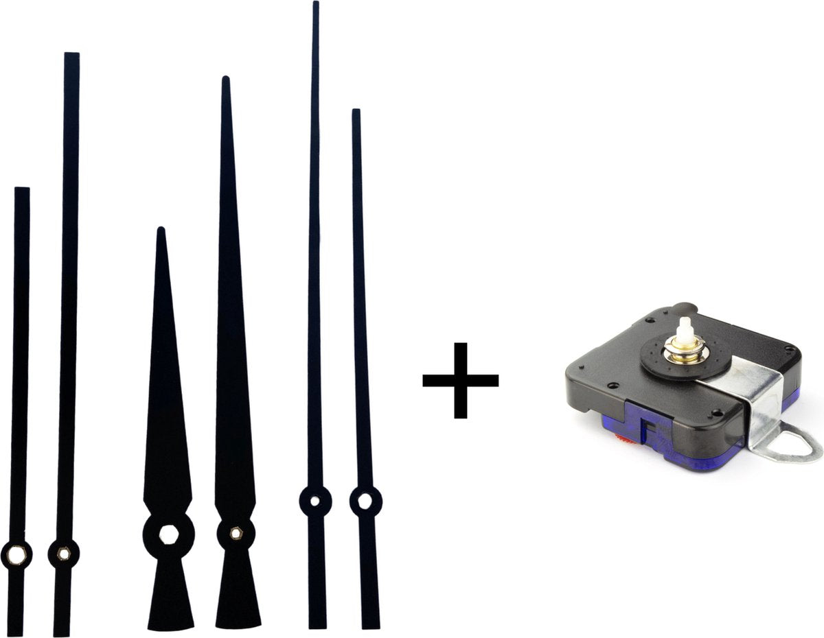 Nexttime DIY – Uhrenteile – Set L – Metall – Schwarz – geräuschloses Uhrwerk + Zeiger