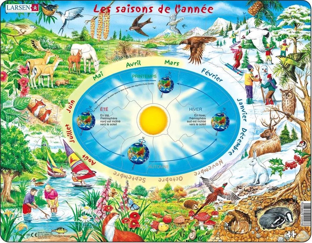 Larsen les saisons de l'année – Puzzle – Temps et Nature – Saisons et Mois – Puzzle éducatif pour enfants – 44 Teile – hergestellt in Norwegen – Teile mit extra épaisses de 2,5 mm – Plateau mit fester Platte