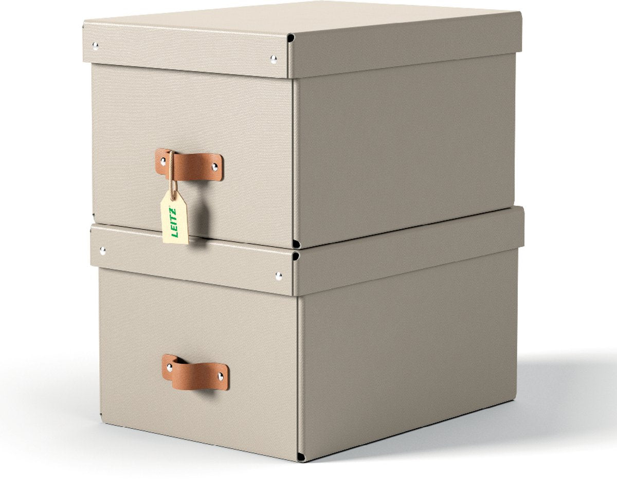 Leitz Puro Medium Aufbewahrungsbox mit Deckel – 2er-Set – 17 l – 100 % recycelter Karton – Beige