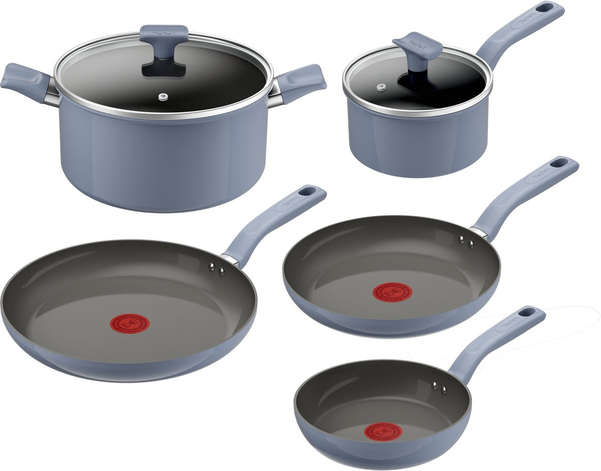 Tefal Cera Color On - Keramikpfannenset - 5-teilig - Blau - PFA-frei - für Induktion geeignet
