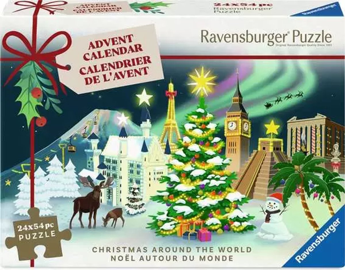 Ravensburger - Weihnachten auf der ganzen Welt - Adventskalender - 24 Mini-Puzzles mit 54 Teilen