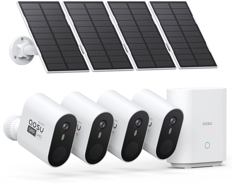 Aosu Solarcam-System max – 4 Sicherheitskameras – 2k-Auflösung – Solarenergie – kabellos – 32 GB