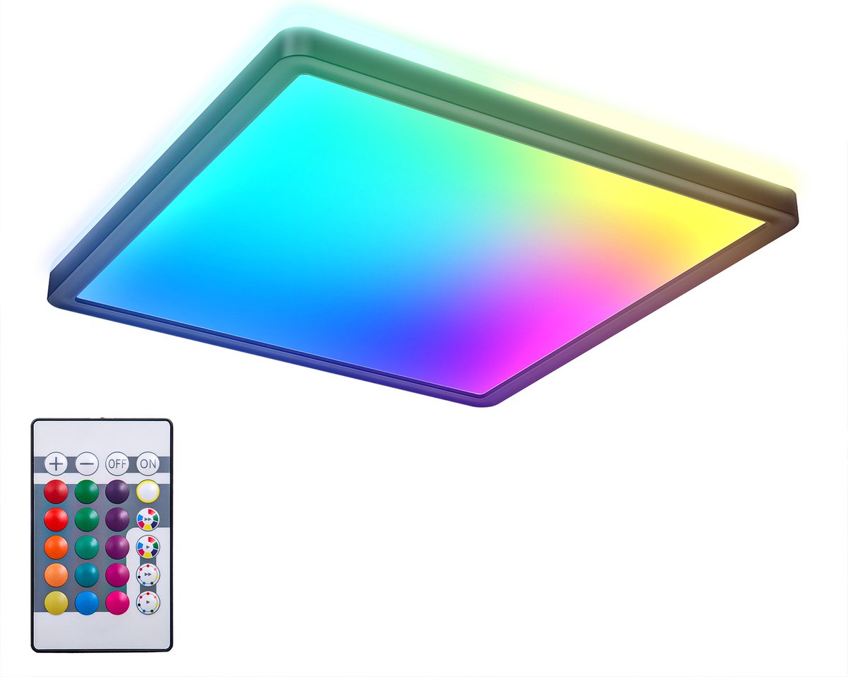 Briloner b.k.licht - RGB-LED-Deckenleuchte - schwarz - dimmbar - mit indirektem Licht - farbiges Licht - mit Fernbedienung - L: 29cm
