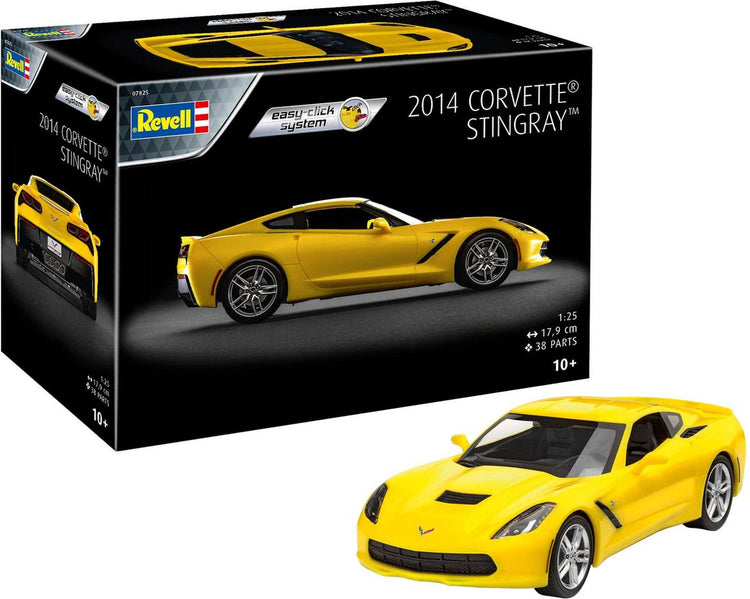 Revell Modellbausatz Militärfahrzeuge – 07825 Corvette Stingray 2014 – Easy-Click-Kunststoff – 1:25 – Modellbausatz
