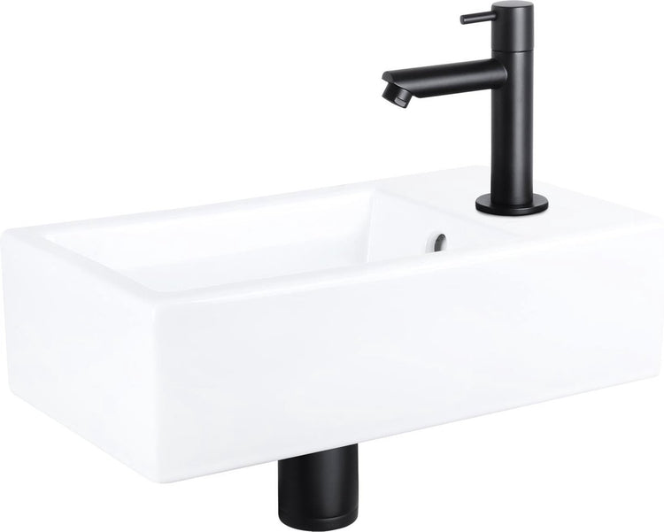 Differnz Force Brunnenset - Keramik - Hahn gerade mattschwarz - 40 x 22 x 11,5 cm