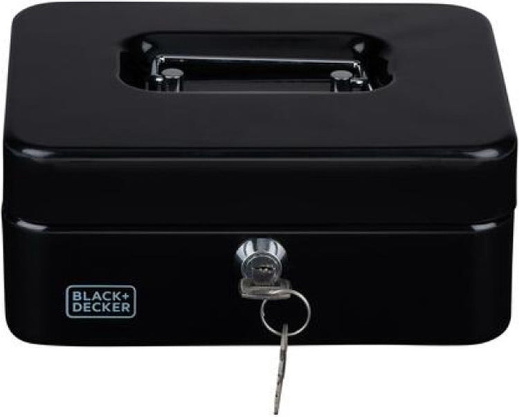 Black+decker Geldkassette mit Schlüssel - herausnehmbare Schublade mit 5 Fächern - inkl. 2 Schlüssel - 20 x 16 x 9 cm - Metall - Schwarz