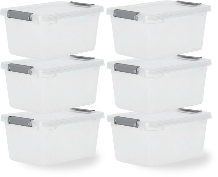 Iris storage Aufbewahrungsbox mit Clips – 4,5 l – kompakt – stapelbar – Kunststoff – transparent grau – 6er-Set