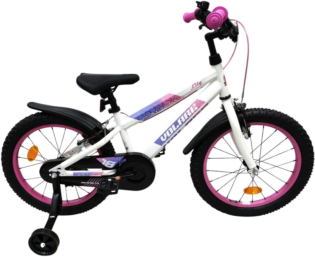 Volare Lily Kinderfahrrad – Mädchen – 18 Zoll – Weiß Rosa Lila – Zwei Handbremsen