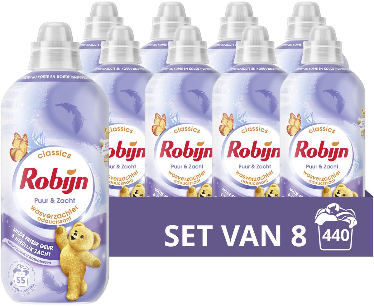 Robijn – Weichspüler – Pure Soft – 8 Flaschen 440 Waschgänge – Vorteilspack