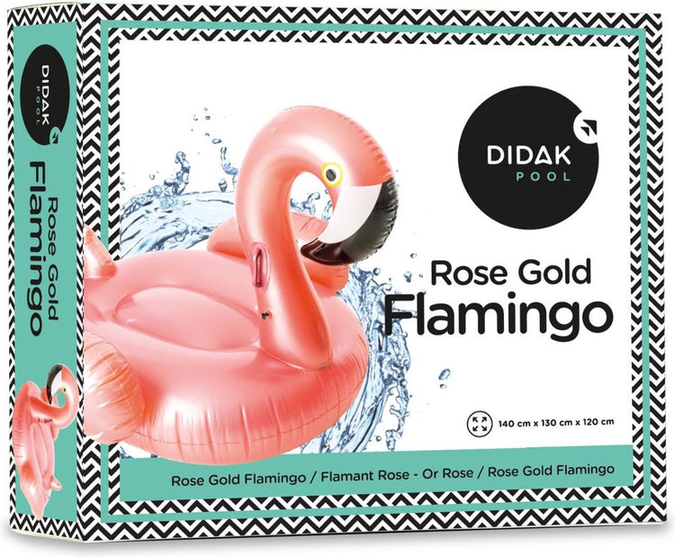Didak Pool-Aufsitz-Flamingo – aufblasbare Figur – Roségold – 140 x 130 x 120 cm – aufblasbar