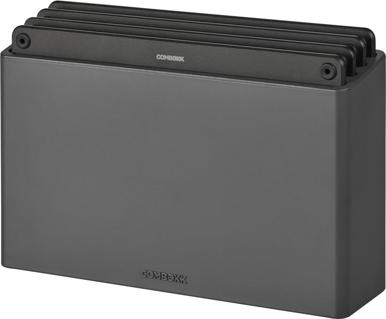Combekk Schneidebrettset 4-teilig – 100 % recyceltes ABS- und FSC-Pressholz – frei von Mikroplastik – antibakteriell – spülmaschinenfest – schwarz – 20 x 30 cm