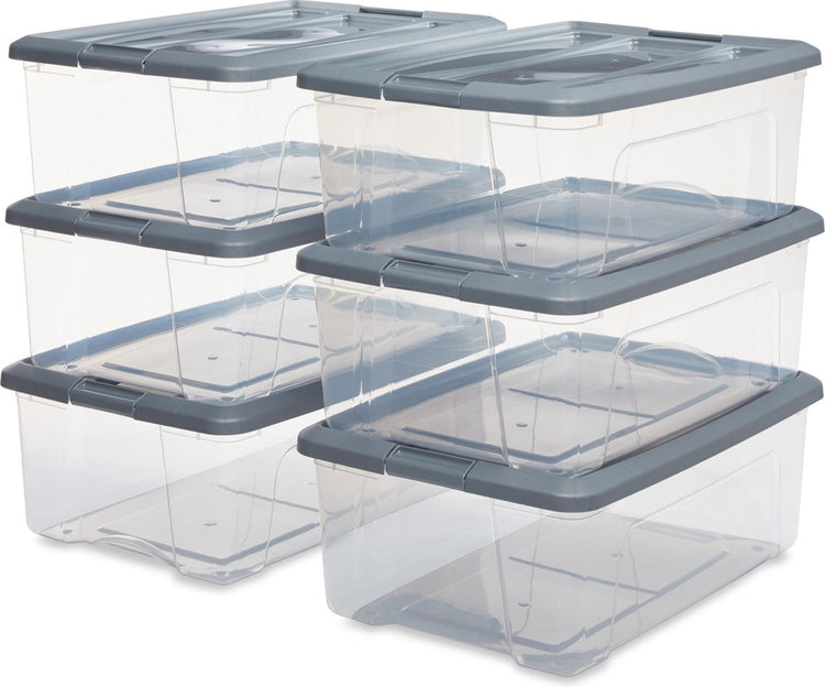 Iris neue Topbox-Aufbewahrungsbox – 30 l – Kunststoff – transparentes Silbergrau – 6er-Set