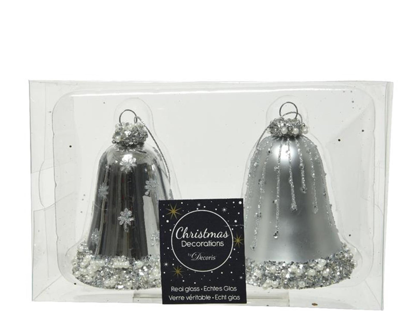 Decoris Weihnachtsanhänger-Set, Uhren-Set, 2 Stück, Silber