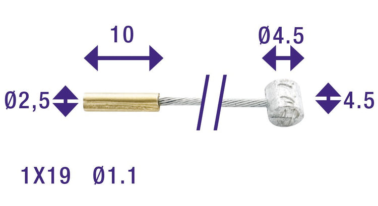 Cordo Innenzug Innenzugversteller 225cm ø1,1mm verzinkt + 2 Nippel