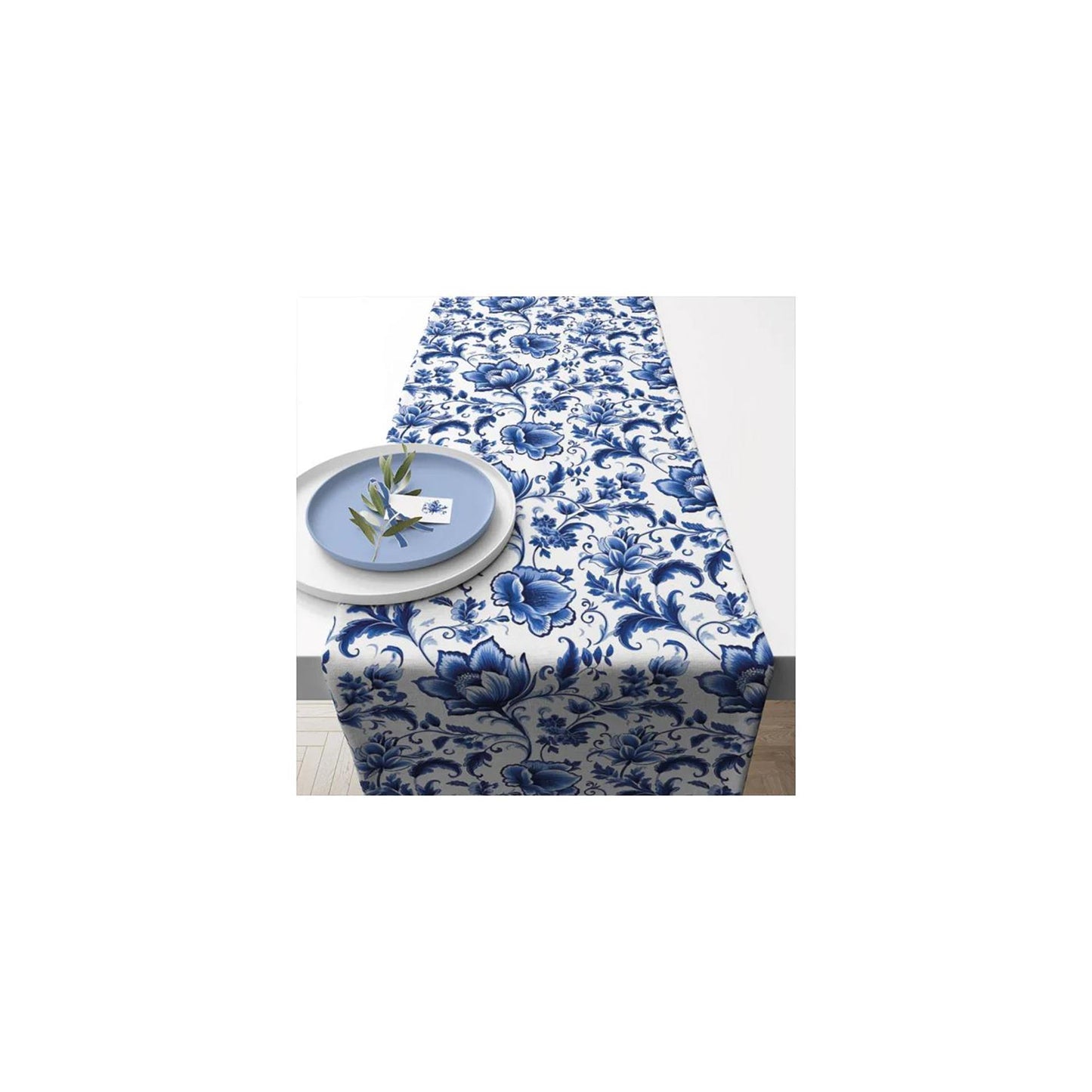 Ambiente Tischläufer 40x150cm Delfter Blau mit Blumenmuster