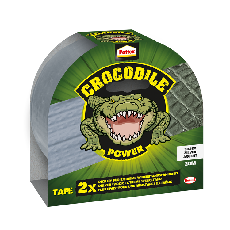 Pattex 1066456 - Krokodil-Powerband 20m silber | 8 Stück
