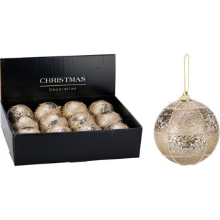 Weihnachtskugel 80mm glitzergold | 12 Stück