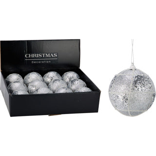Weihnachtskugel 80mm glitzer silber | 12 Stück