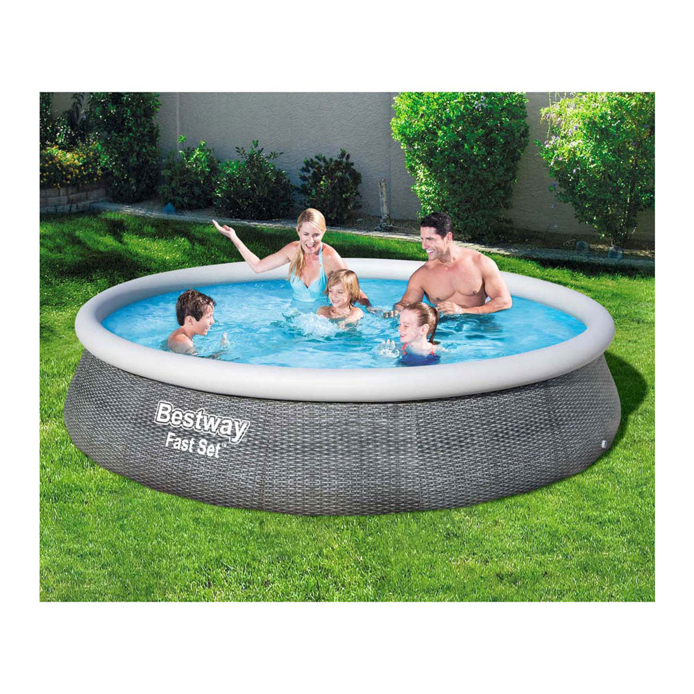 BESTWAY Fast Set Swimming Pool Set mit aufblasbarer Pumpe 396x84 cm