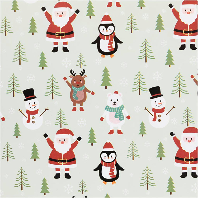 Creativ Company Geschenkpapier, Weihnachtsmann, Schneemann, Rentier, Eisbär und Pinguin, B: 50 cm, 80 gr, Eisblau, 100 m 1 Rolle