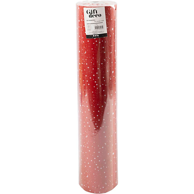 Creativ Company Geschenkpapier, Sterne und Monde, B: 50 cm, 80 gr, dunkelrot, 100 m 1 Rolle
