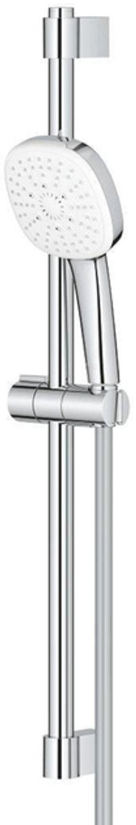 Grohe Tempesta 110 Cube Schiebestangenset – 60 cm – quadratische Handbrause – 3 Strahlarten – glatter Brauseschlauch – mit Seifenhalter – Chrom