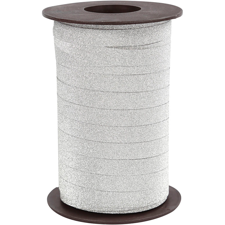 Creativ Company Geschenkband, B: 10 mm, Glitzer, Silber, 100 m 1 Box